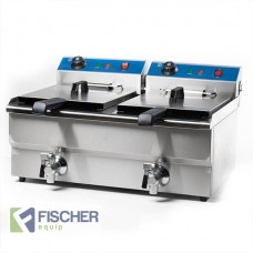 Fischer Electric Twin Pan Commercial Deep Fryer - 2 x 17L - 15amp